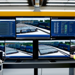 **

"A modern train maintenance facility in Germany, showcasing predictive maintenance technology. Engineers in professional attire are analyzing data on large screens displaying train component diagnostics. Drones are inspecting train roofs in the background. Clean and organized environment. Focus on technology and skilled professionals. Safe for work, appropriate content, fully clothed, professional, perfect anatomy, correct proportions, natural pose, high quality."

**