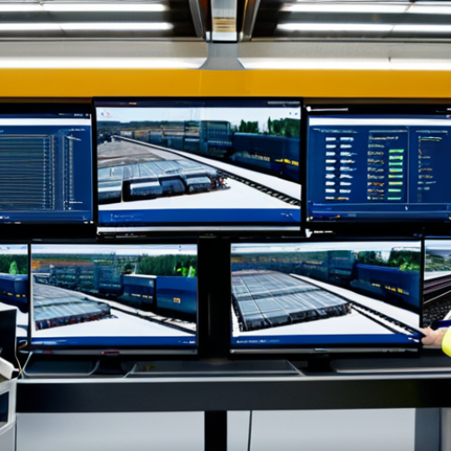 **

"A modern train maintenance facility in Germany, showcasing predictive maintenance technology. Engineers in professional attire are analyzing data on large screens displaying train component diagnostics. Drones are inspecting train roofs in the background. Clean and organized environment. Focus on technology and skilled professionals. Safe for work, appropriate content, fully clothed, professional, perfect anatomy, correct proportions, natural pose, high quality."

**
