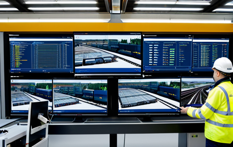 **

"A modern train maintenance facility in Germany, showcasing predictive maintenance technology. Engineers in professional attire are analyzing data on large screens displaying train component diagnostics. Drones are inspecting train roofs in the background. Clean and organized environment. Focus on technology and skilled professionals. Safe for work, appropriate content, fully clothed, professional, perfect anatomy, correct proportions, natural pose, high quality."

**