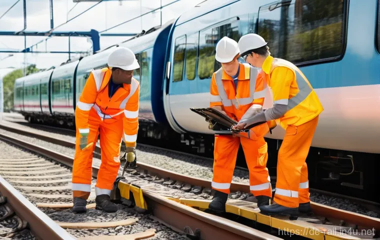 철도 전문가로 성장하는 법 - **Prompt:** "A group of young, diverse railway apprentices, both male and female, diligently working...