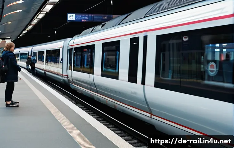 철도 관련 법규와 규제 - **Prompt:** A bustling but orderly train station platform in Germany. An intercity express (ICE) tra...