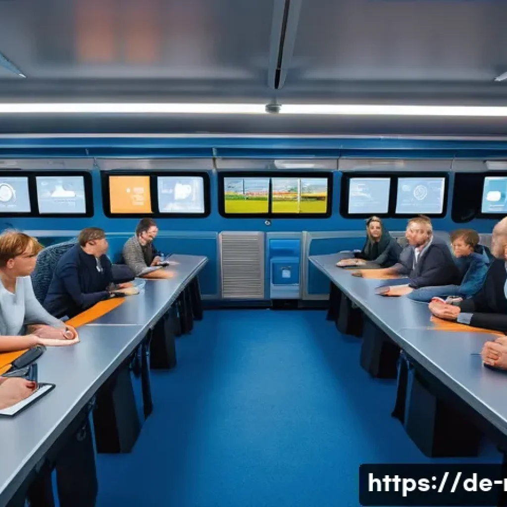 철도 전문기관 연수 후기 - A detailed scene of a modern railway safety training session in Germany, showing a diverse group of ...
