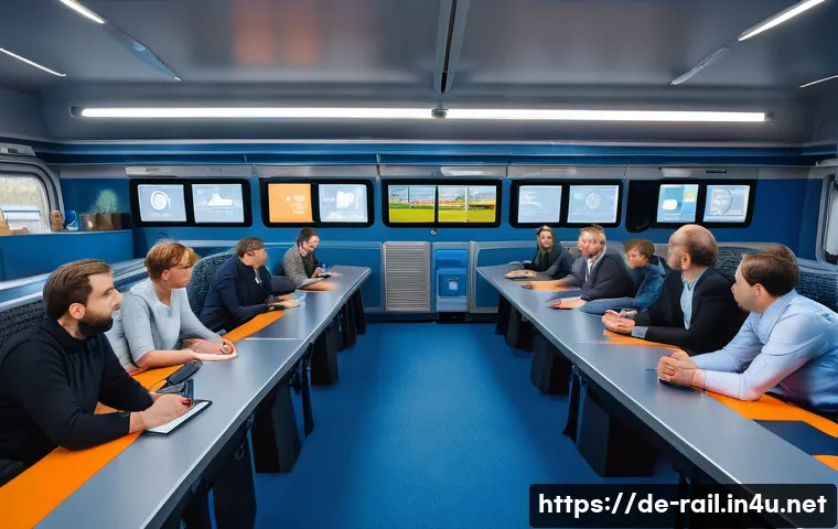 철도 전문기관 연수 후기 - A detailed scene of a modern railway safety training session in Germany, showing a diverse group of ...