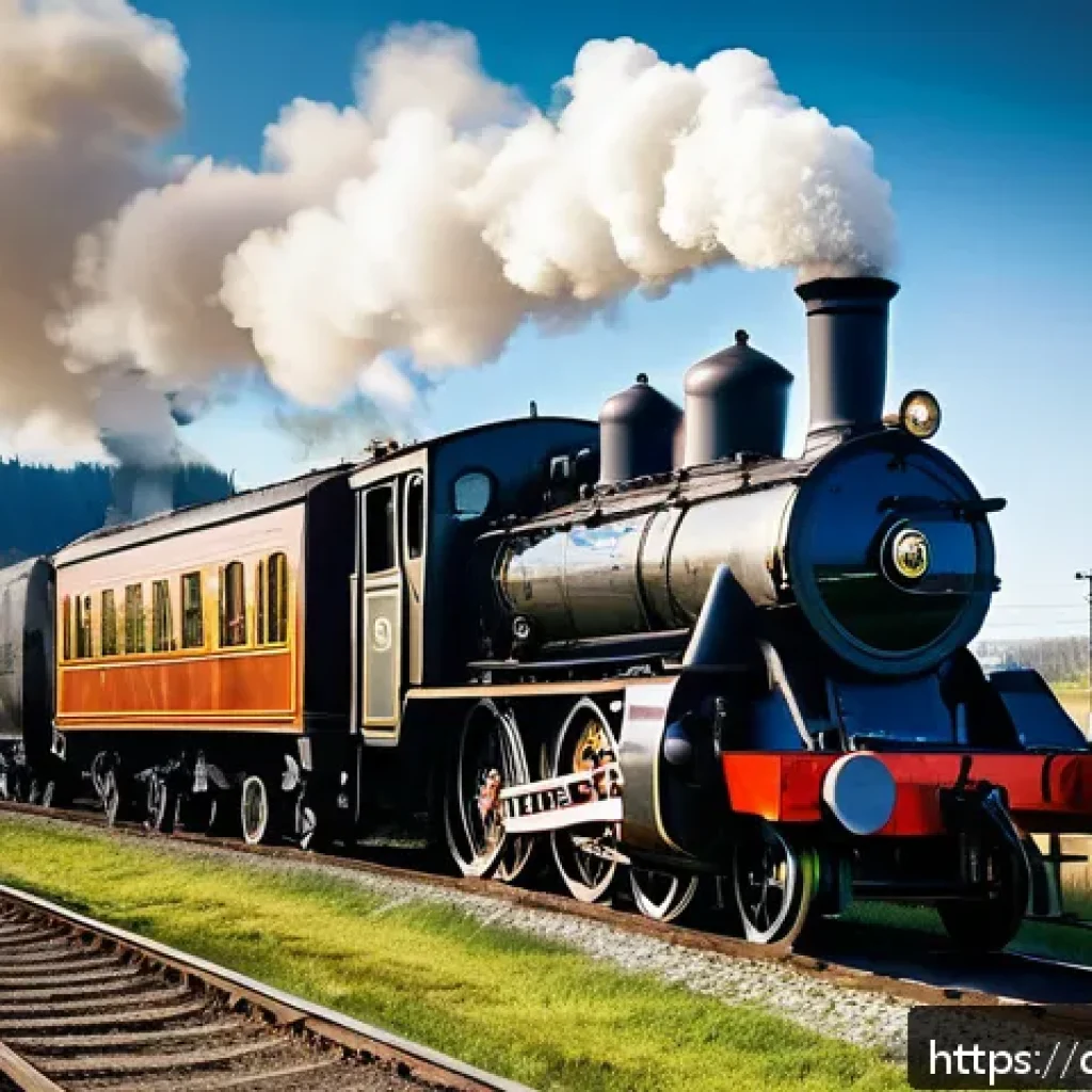 철도 역사와 발전 과정 - A detailed scene of a vintage German steam locomotive from the 19th century, traveling through an in...