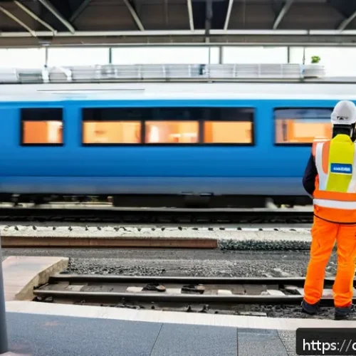 Home 17 철도 현장 실습 중요성 - A detailed scene of a modern German train station during a practical railway training session: a you...