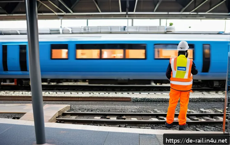 철도 현장 실습 중요성 - A detailed scene of a modern German train station during a practical railway training session: a you...